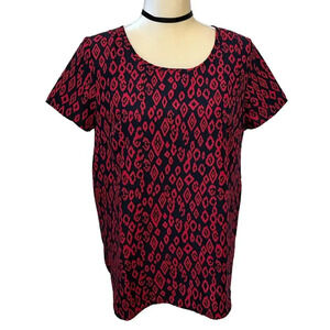 Faded Glory Red and Navy Pattern Blouse Women M